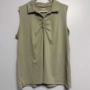 Coral Bay Green Ruched Polo Tank Top
